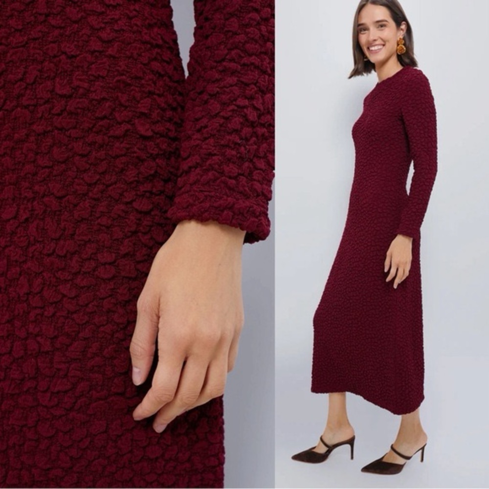 Tuckernuck Maroon Textured Long-Sleeve Midi Dress